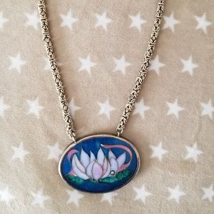vintage artisan sterling and cloisonne necklace